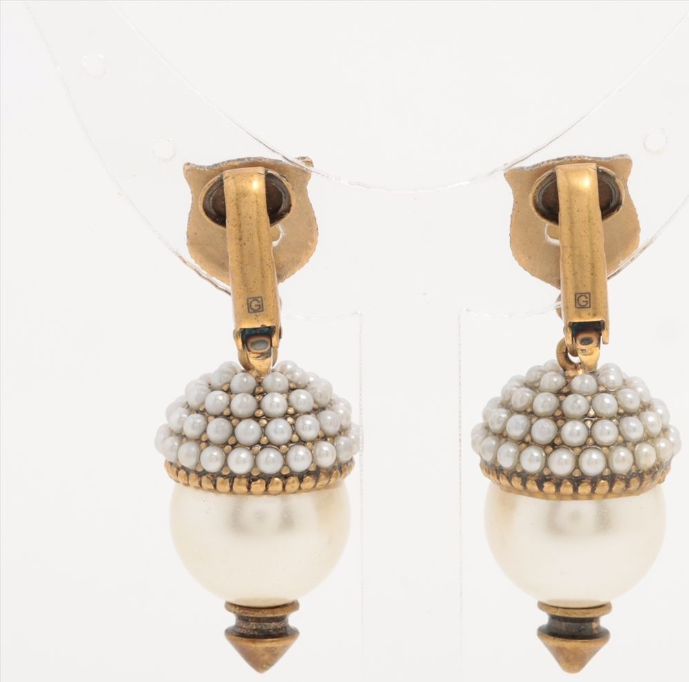 Gucci Tiger Head Earrings GP Fake Pearl Gold Italy Clip-On Authentic Japan Used