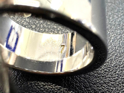 Christian Dior Logo Charm Ring Silver-Tone Metal Wide Band US4 EU47 Vintage AUTH