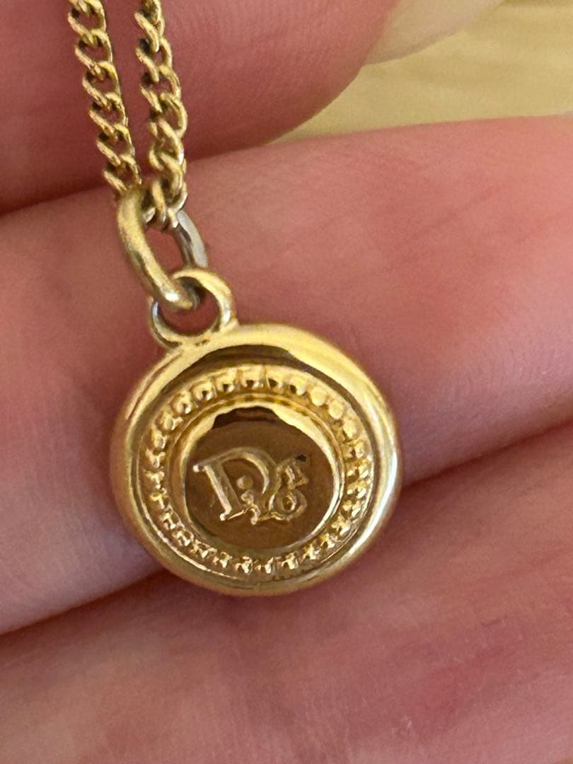Christian Dior Vintage Gold Tone Logo Necklace Pendant Used Authentic Great
