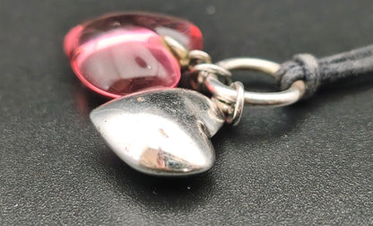 Baccarat Double Heart Necklace Pink Crystal Sterling Silver 925 Adjustable Used