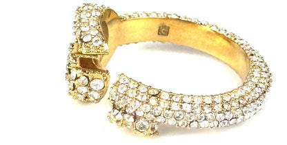 GUCCI GG Marmont Ring Rhinestone Pave Gold Tone Open Band Size US7 EUR53 Used