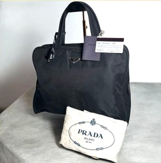 PRADA Tessuto Nylon Business Bag Black B8493 Briefcase Padlock Dust Bag Card