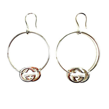 GUCCI Interlocking G Hoop Earrings Silver SV925 5.5cm(2.2") New Unused Japan
