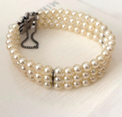 Mikimoto Silver Pearl Bracelet 3-Strand Cream 5.0mm Pearls 16cm(6.3in)