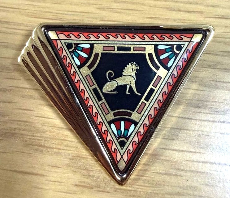 Michaela Frey Wien Vintage Lion Brooch Pin Enamel Gold Tone Triangle Austria