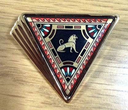 Michaela Frey Wien Vintage Lion Brooch Pin Enamel Gold Tone Triangle Austria