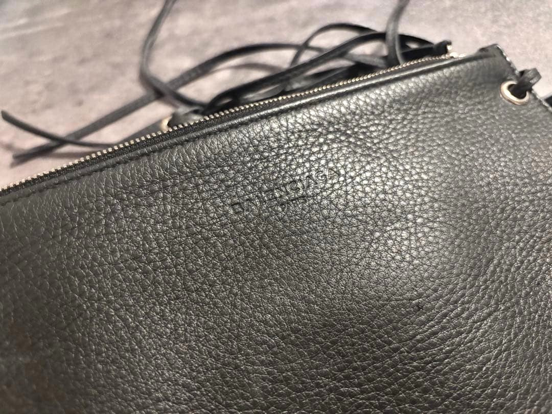 BALENCIAGA Flat Pouch Mirror Set Black Leather Logo Embossed Zip Clutch Bag