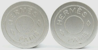 Hermes Serie Clip-On Earrings Silver Color Metal Round Coin Authentic Paris Used
