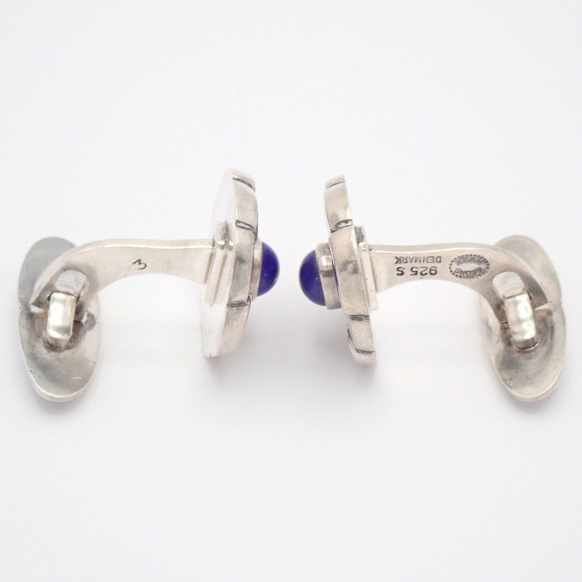 GEORG JENSEN Design Cufflinks Sterling Silver 925 Lapis Lazuli Denmark Flower