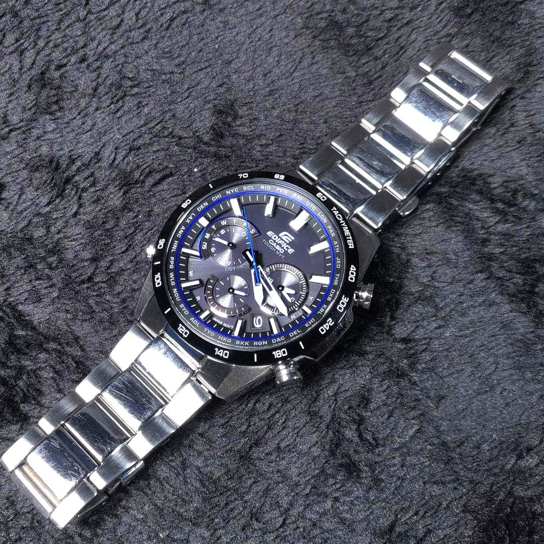 Casio Edifice EQW-T650 Solar Radio Wave Watch Black Stainless Steel 43mm Used