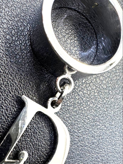 Christian Dior Logo Charm Ring Silver-Tone Metal Wide Band US4 EU47 Vintage AUTH