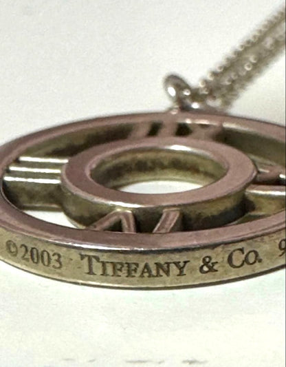 Tiffany & Co. Atlas Open Circle Pendant Necklace Silver 925 Chain 17.7in Authent