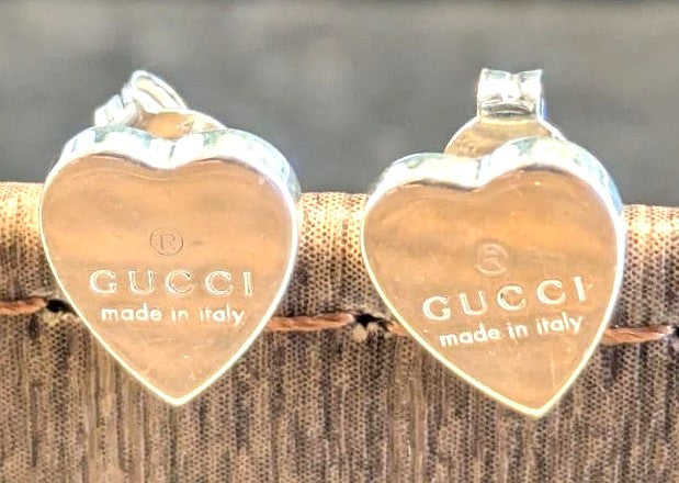 GUCCI Heart Stud Earrings Silver 925 Pair Authentic Used Italy