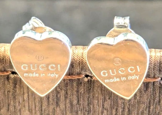 GUCCI Heart Stud Earrings Silver 925 Pair Authentic Used Italy