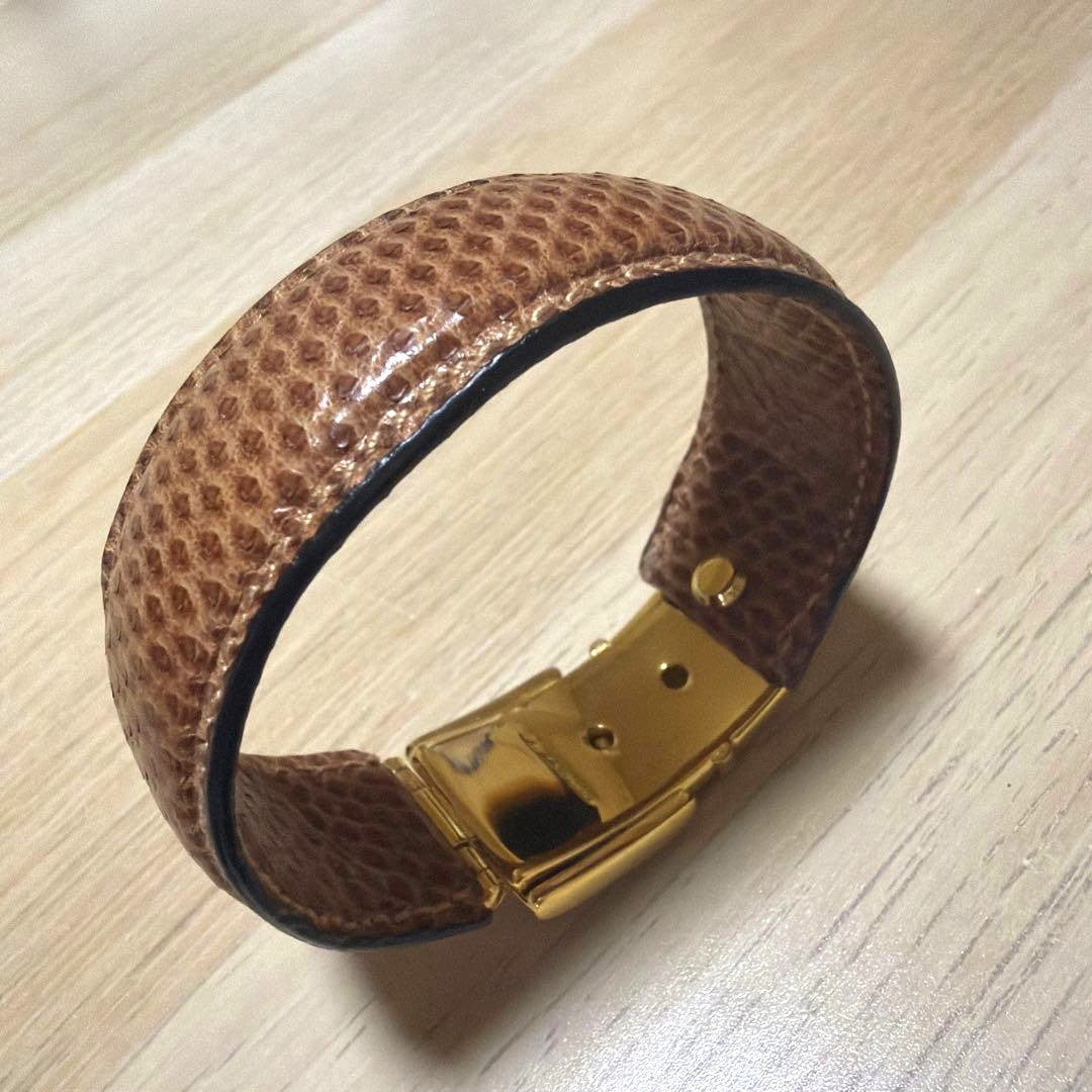 GUCCI Leather Bracelet Brown Gold Buckle Hardware Authentic Italy Used 7.9in