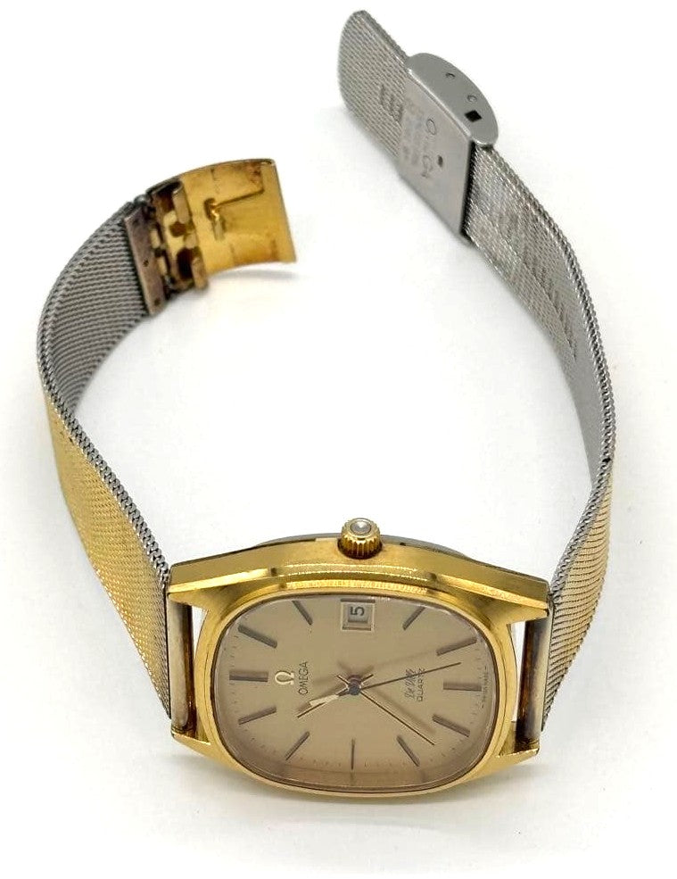 Omega De Ville Quartz 192.0034 Cal.1342 Gold Dial Date Mens Watch Swiss 34mm