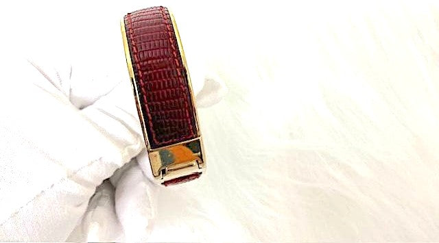 GUCCI GG Logo Bangle Bracelet Red Leather Gold HW 17cm 6.7in Authentic