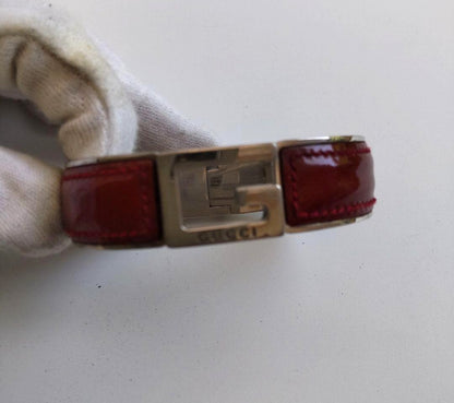 Gucci G Logo Bangle Bracelet Bordeaux Patent Leather Silver Tone Hardware 2.6in