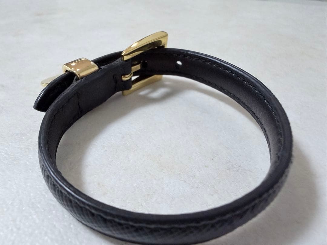 Prada Saffiano Black Leather Gold Hardware Bracelet Bangle Size M