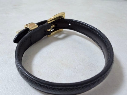 Prada Saffiano Black Leather Gold Hardware Bracelet Bangle Size M