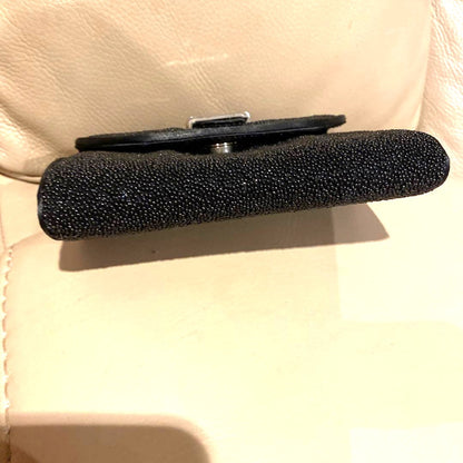 Emporio Armani Black Glitter Satin Mini Evening Bag Handbag Silver HW 5.5x5.5in