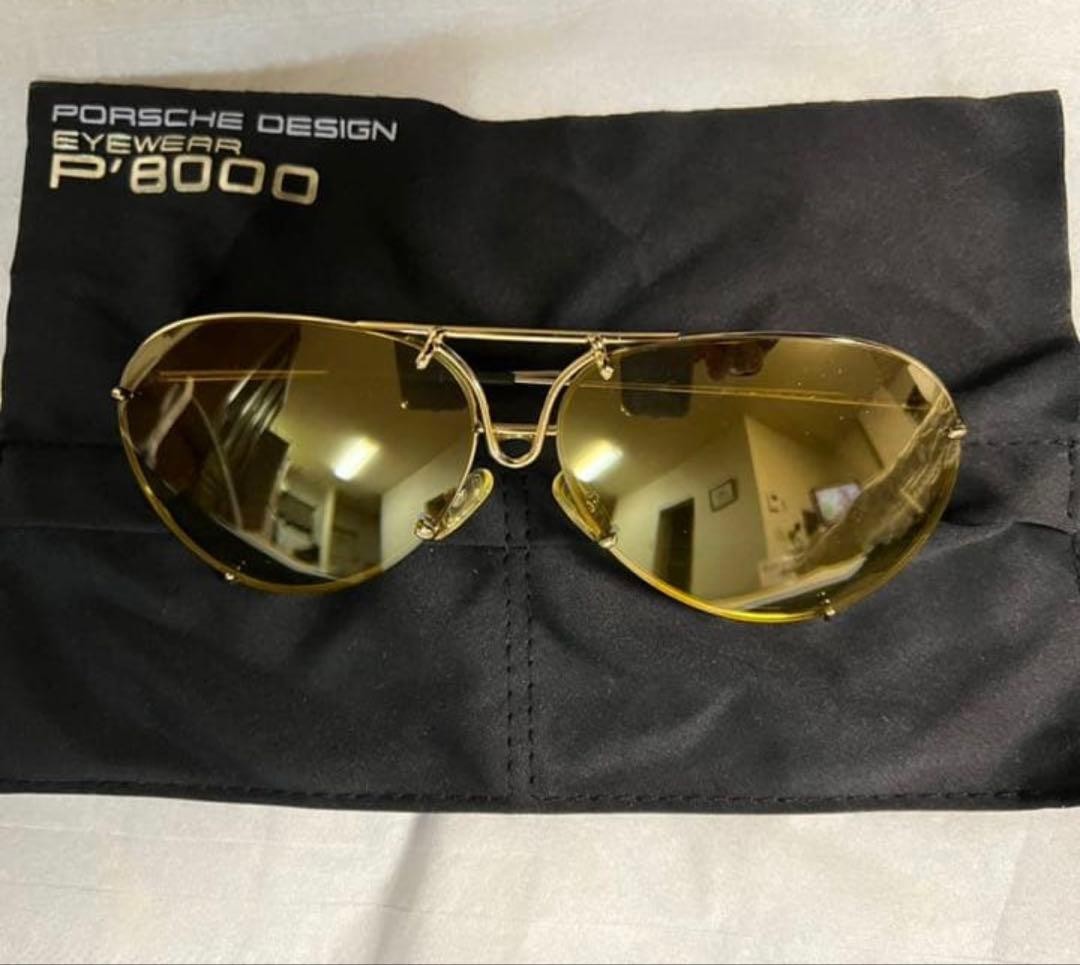 Porsche Design P'8000 Aviator Sunglasses Gold Frame Interchangeable Lenses Set