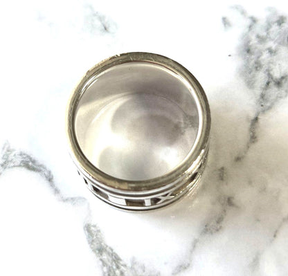 Tiffany & Co. Atlas Wide Band Ring Silver 925 Roman Numeral US6 EU51 Authentic