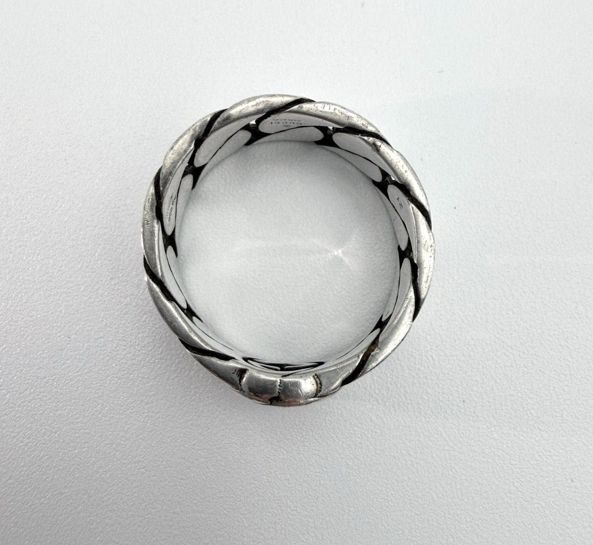 GUCCI Interlocking G Gourmette Chain Ring Silver 925 US 10 / EU 62 Auth Used