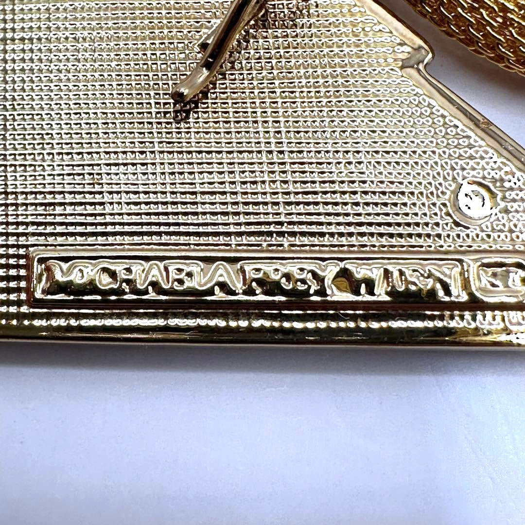 Michaela Frey Wien Enamel Pendant Necklace Blue Gold Mesh Chain 17.7in Austria
