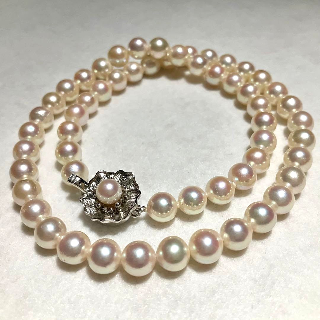 Akoya Pearl Necklace White 7.0-7.5mm Silver Flower Clasp 42cm 16.5in Japan