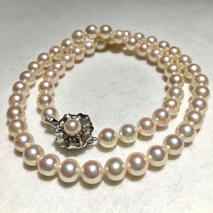 Akoya Pearl Necklace White 7.0-7.5mm Silver Flower Clasp 42cm 16.5in Japan