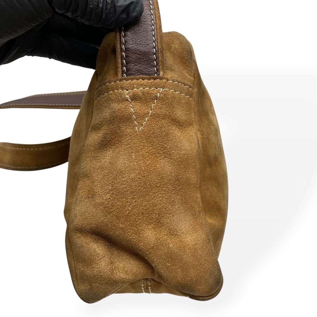 Loewe Anagram Beige Suede Shoulder Bag 20x23x9cm 7.9x9.1x3.5in