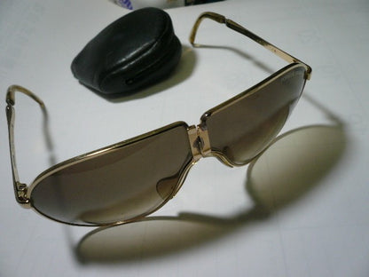 PORSCHE DESIGN Sunglasses Folding Aviator Gold Frame Brown Gradient Lens Vintage