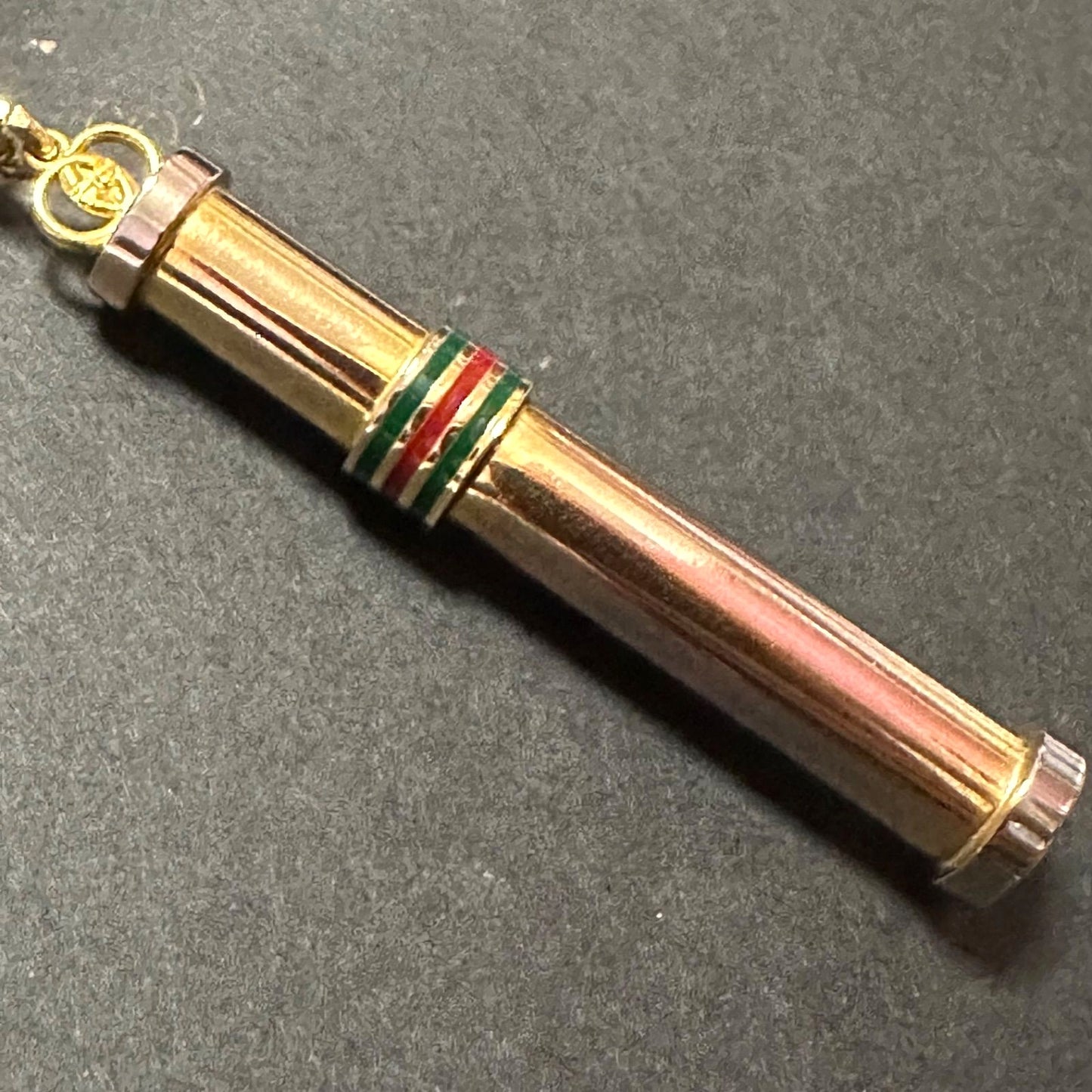 GUCCI Old Gucci Perfume Bottle Atomizer Necklace GP Gold Green Red Sherry Line