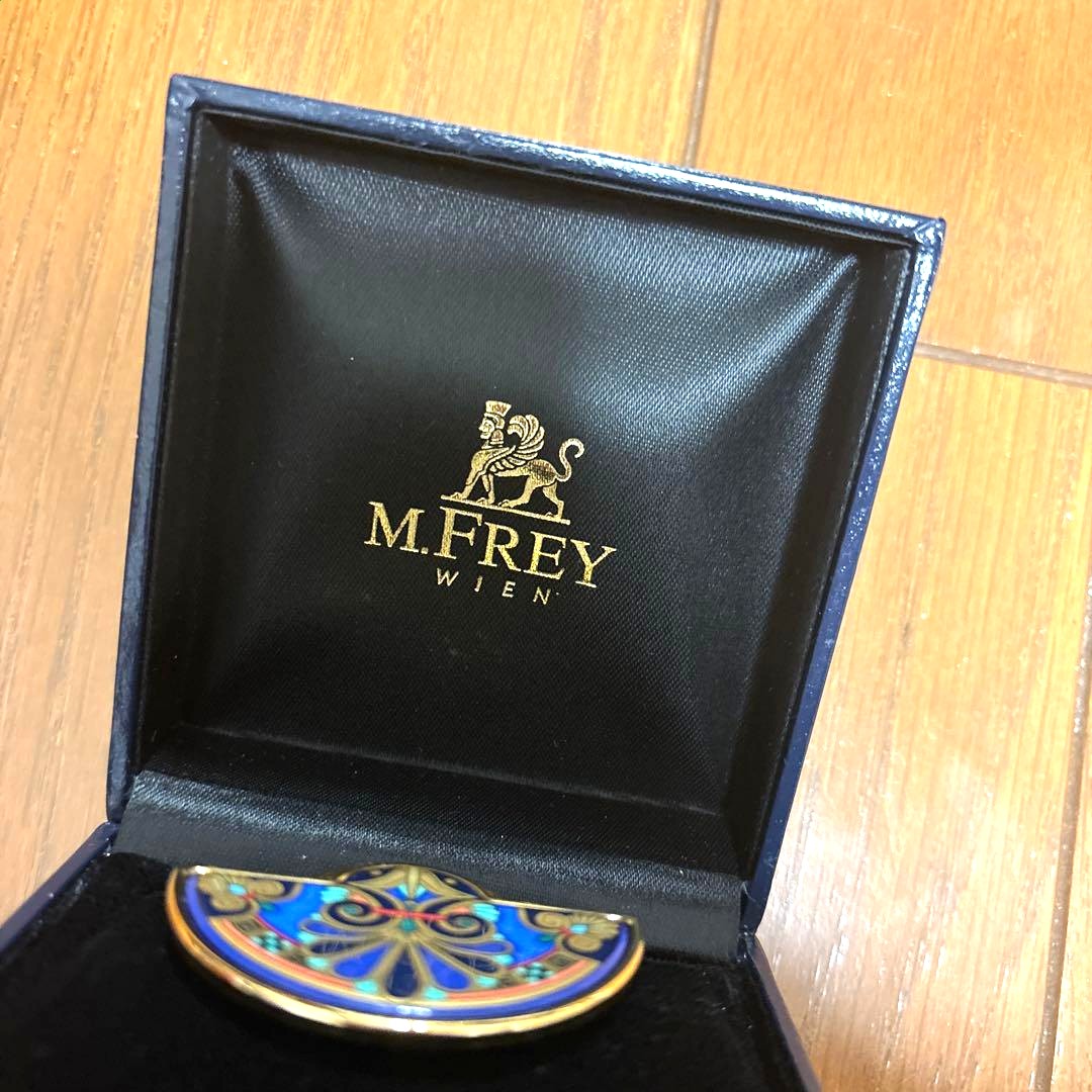 Michaela Frey Wien Half Moon Enamel Brooch Pin Navy Blue Gold Vintage Austria