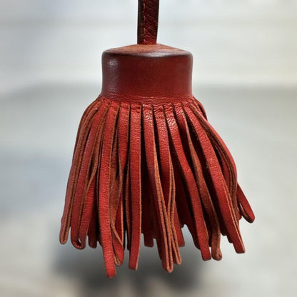 HERMES Carmen Leather Tassel Bag Charm Keychain Red Silver HW Vintage France