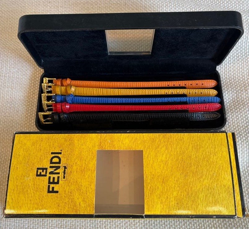 FENDI Chameleon Watch Band Set 5 Straps Orange Yellow Blue Red Black Gold Buckle