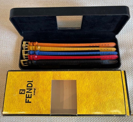 FENDI Chameleon Watch Band Set 5 Straps Orange Yellow Blue Red Black Gold Buckle