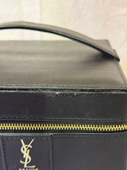 Yves Saint Laurent YSL Beaute Black Gold Tone Vanity Pouch Cosmetic Pouch