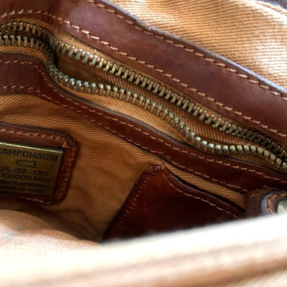 CAMPOMAGGI Leather Shoulder Bag Brown Calf Hair Studded Italy Crossbody Vintage