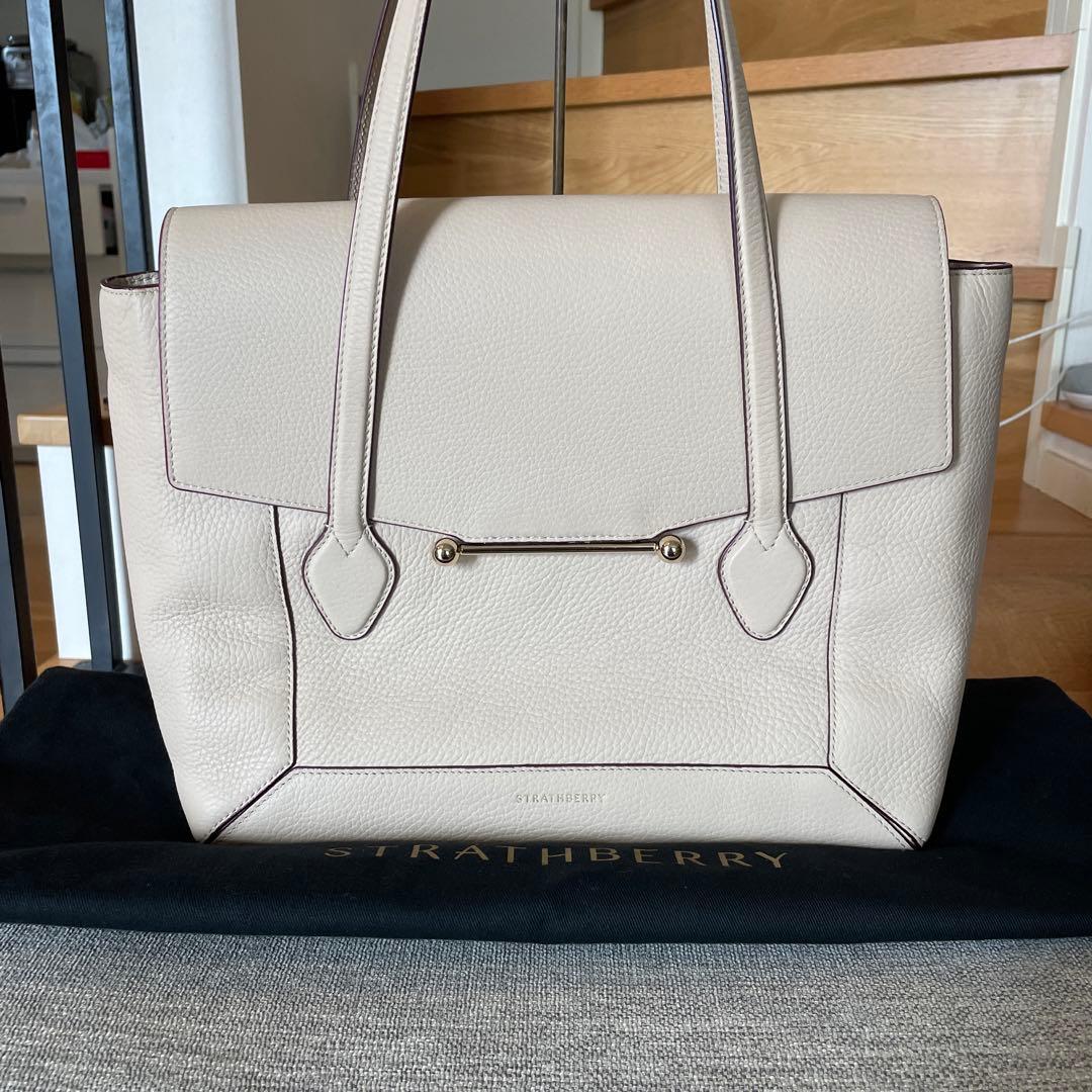 Strathberry Mosaic Tote Bag Cream Leather Gold Hardware Shoulder Bag w/ Dust Bag