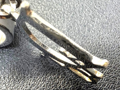 Christian Dior Logo Charm Ring Silver-Tone Metal Wide Band US4 EU47 Vintage AUTH