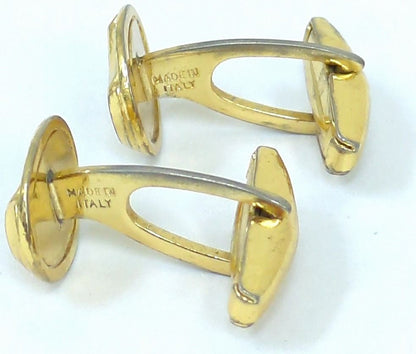 GUCCI Vintage Cufflinks Navy Blue Enamel Gold Tone Interlocking G Mens Italy
