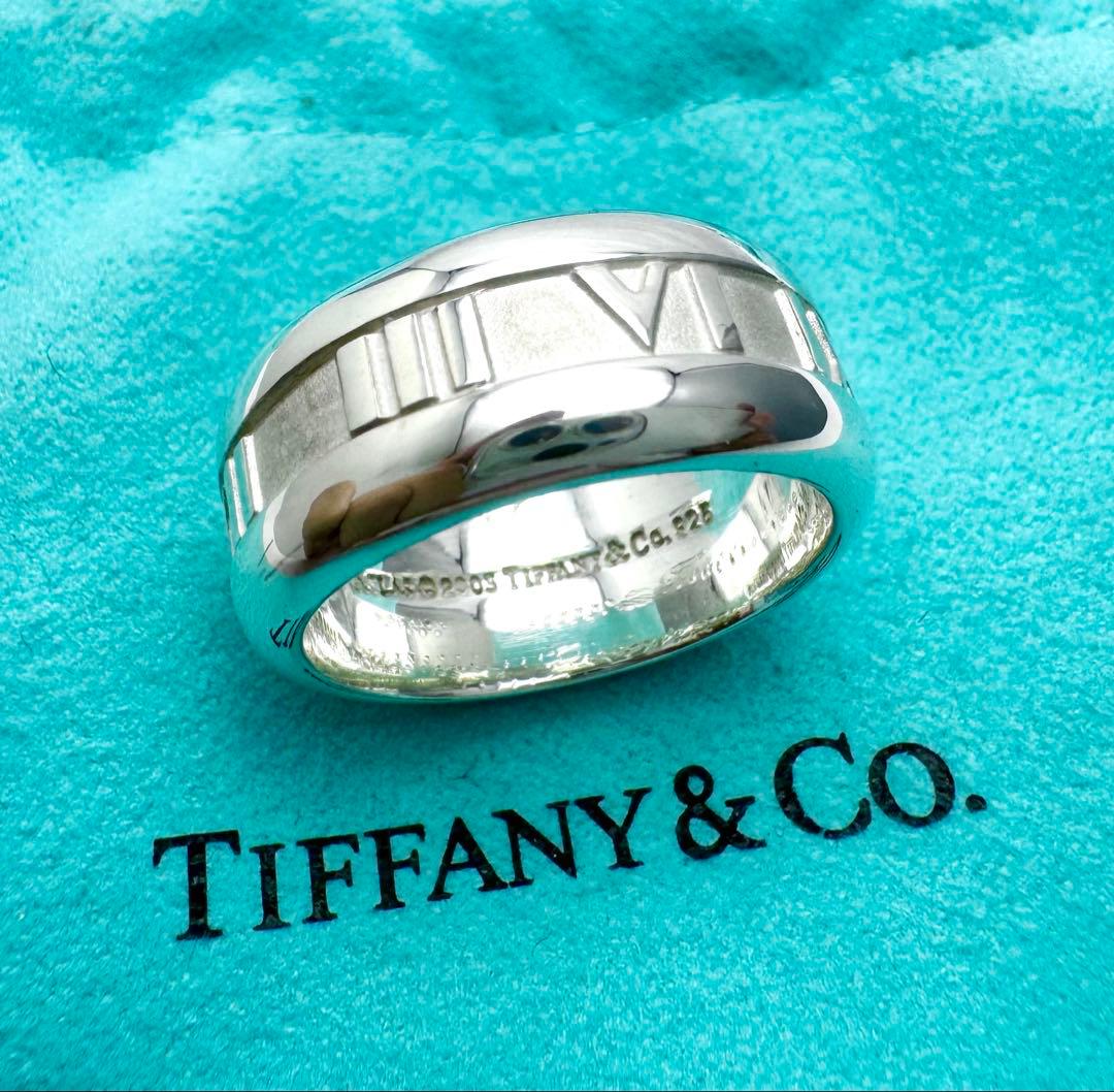 Excellent Tiffany & Co Silver Atlas Wide Band Roman Numerals Ring Size 54.5 US 7