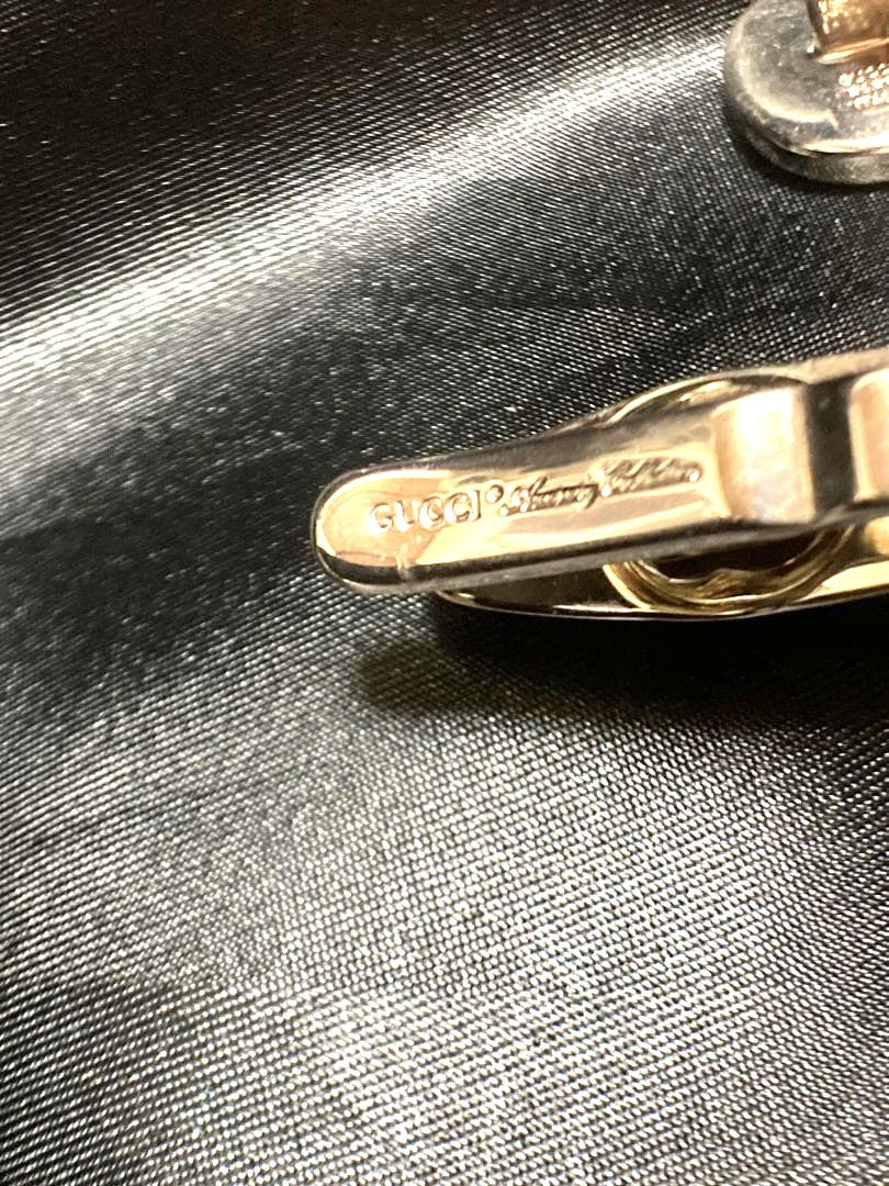 GUCCI Vintage Interlocking GG Sherry Line Cufflinks Tie Clip Set Silver Gold