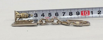 FENDI Zucca FF Logo Keychain Key Ring Charm Silver Tone Metal Italy Vintage