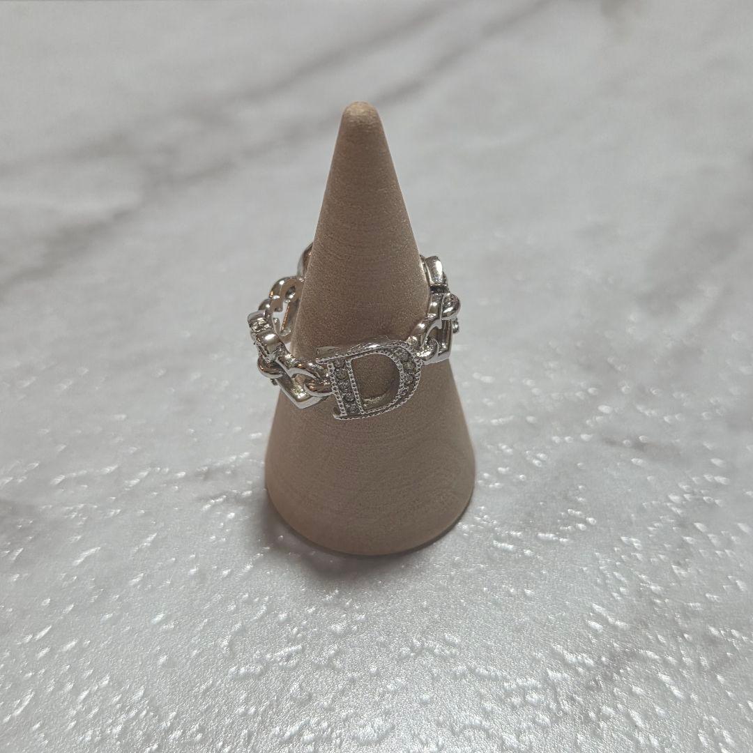 Christian Dior Silver Tone Metal Rhinestone Chain Ring Size 52 US 6