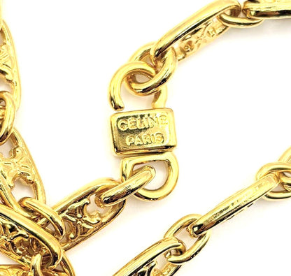 CELINE Triomphe Long Chain Necklace Gold Tone GP Vintage Authentic 83cm 32.7in