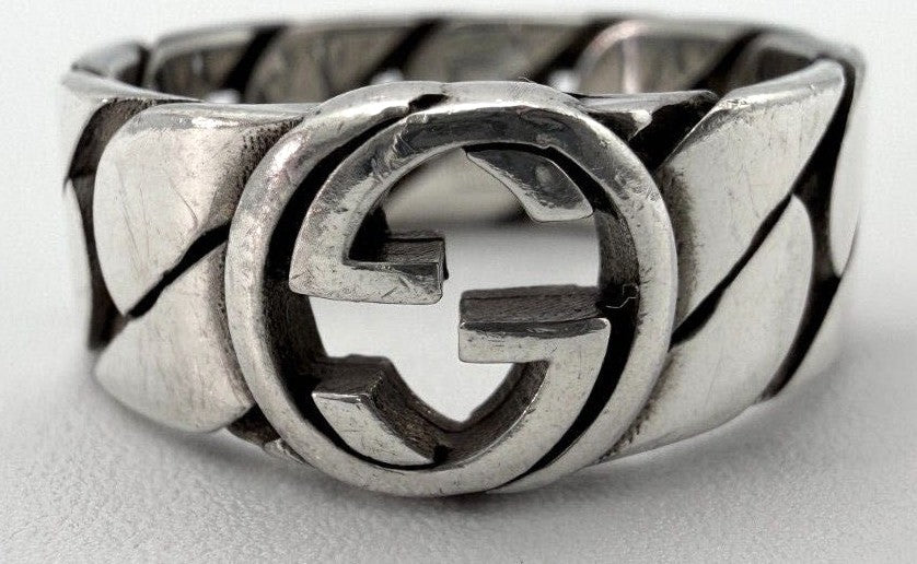 GUCCI Interlocking G Gourmette Chain Ring Silver 925 US 10 / EU 62 Auth Used