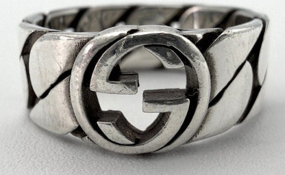 GUCCI Interlocking G Gourmette Chain Ring Silver 925 US 10 / EU 62 Auth Used